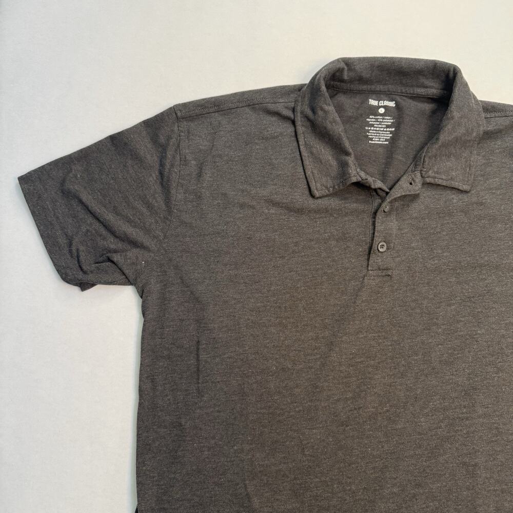 True Classic Men's Polo Shirt L Gray Solid Short Sleeve Collared Button
